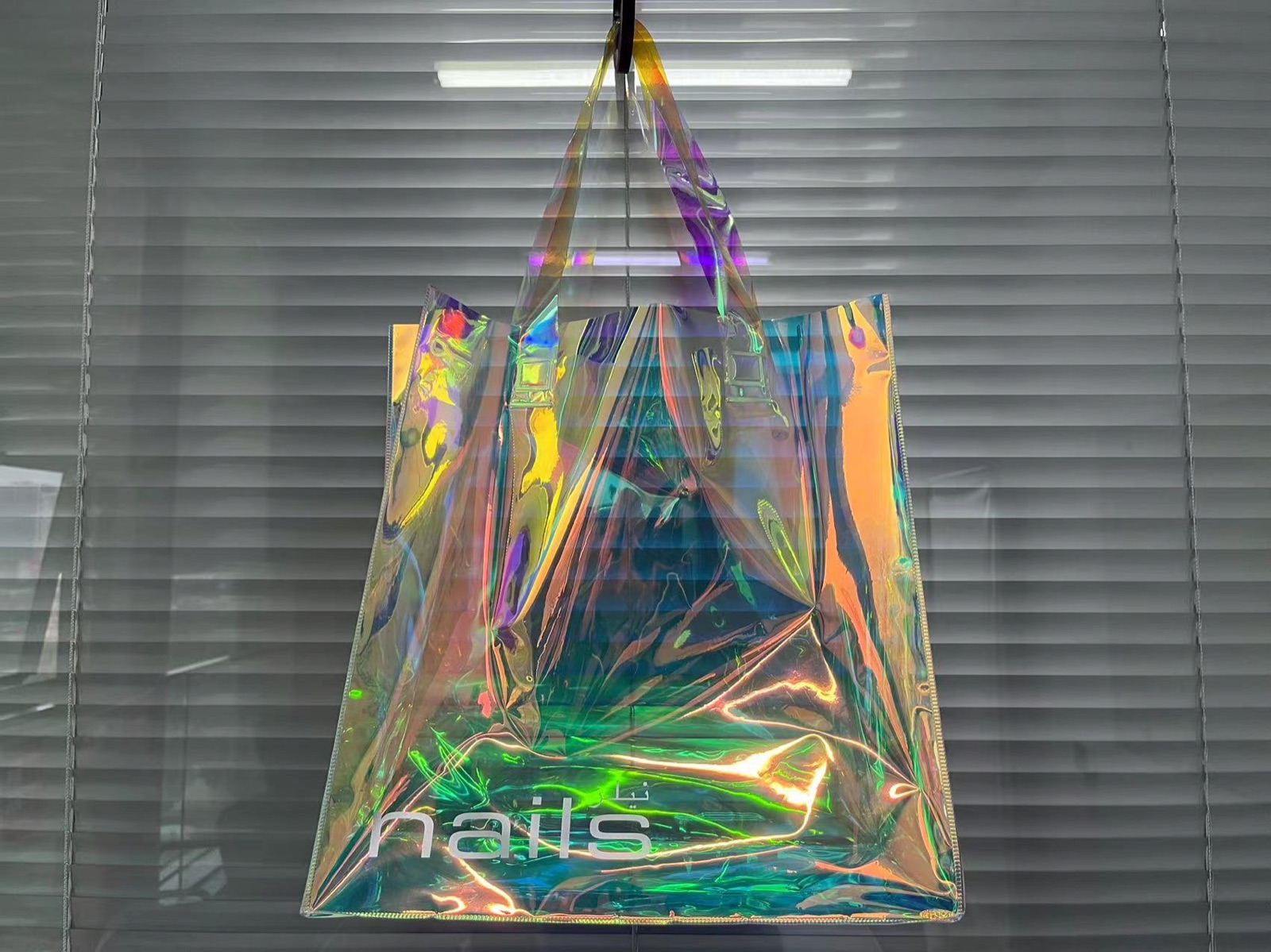 Holographic transparent PVC tote bag with custom logo